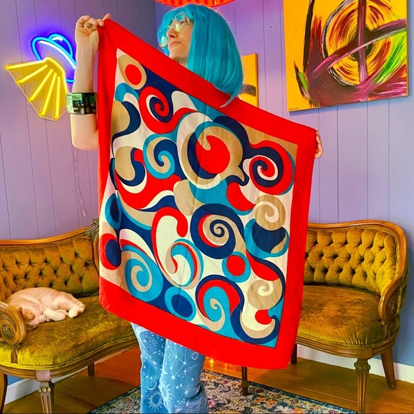 Vintage 1960s psychedelic mod scarf - Picture 2 of 5
